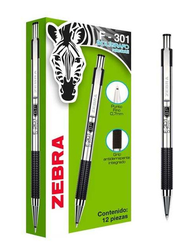 Boligrafo Zebra F-301 7000 Negro Fino 0.7mm Retractil 12pzas