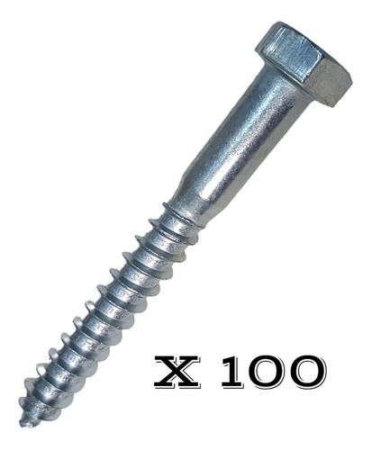 100 Tornillos Tirafondo Hexagonal Zincado 1/4 X 3´´ - 76mm