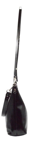 Cartera Mediana Ecocuero Con Tira Larga Amayra Negro Negro Plata Negro