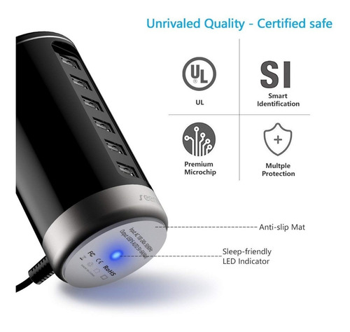 Imagen 3 de 7 de Multi Cargador Usb Seenda 6 Puertos De Escritorio Inteligent