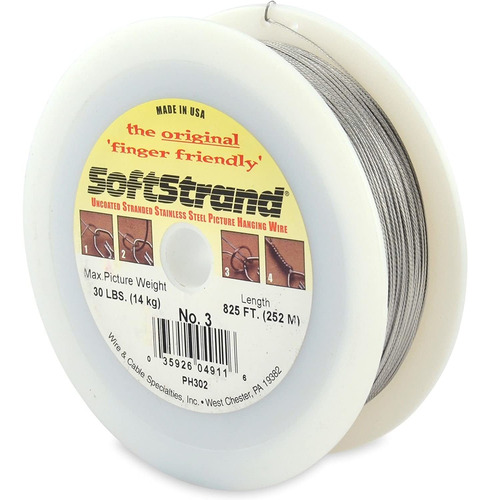 Softstrand Tamaño 3-825-pies Picture Wire Sin Recubrimiento 