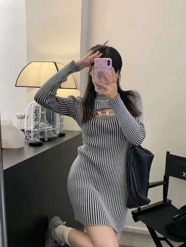 Remera Y Vestido Diésel Combo Gris Oscuro