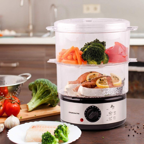 Vaporera Eléctrica Para Alimentos De 2 Niveles Ovente Color Cromo Frecuencia 0 Mhz