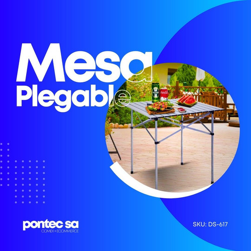 Mesa Plegable Enrollable De Aluminio 70x70 Calidad Superior