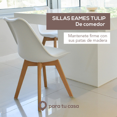 Imagen 5 de 10 de Set X 6 Sillas Eames Tulip De Comedor Almohadón Patas Madera
