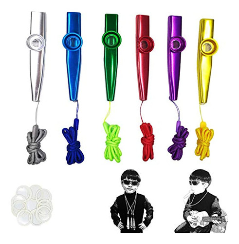 Fartime 12 Piezas De Kazoos De Metal Con Cordones, Con 20 Pi