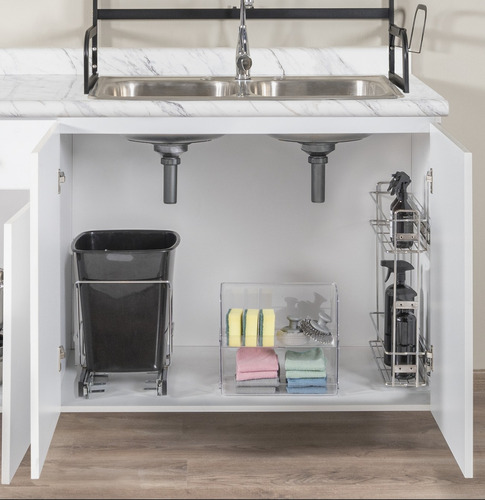 Cesto De Basura Con Riel Maxims Cestobassen Bote De Plástico Para Cocina Con Riel Metálico Cromado Diseño Compacto 28.5x28.5x32cm