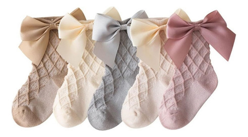 5pares Lazos,calcetines Algodón Volantes Para Niñas Pequeñas