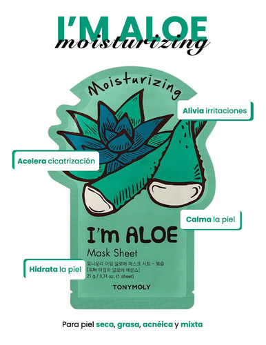 Mascarilla Facial Aloe Vera Hidratación Y Antiacné Tonymoly