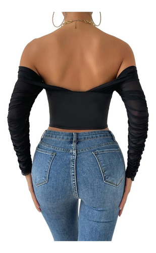 Crop Top - Blusa Tipo Corset Mangas Largas - Escote Corazón