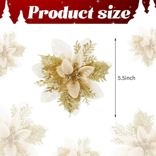 24 Flores De Pascua Artificiales Con Purpurina De 5.5 Pulgad