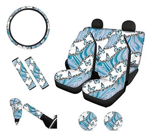 Fkelyi Car Seat Covers Full Set,blue Butterfly Marble Gear S