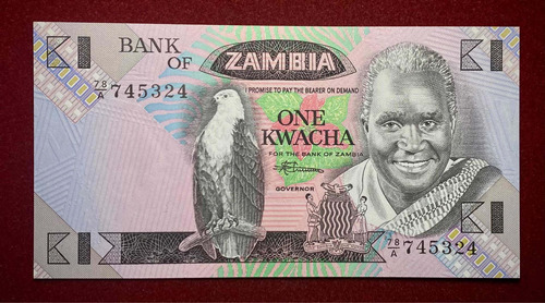 Billete 1 Kwacha Zambia 1986 Sin Circular Pick 23 B Unc