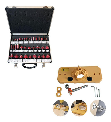 Kit Gabarito Para Dobradiças Khi-hinge + 35 Fresas Tupia