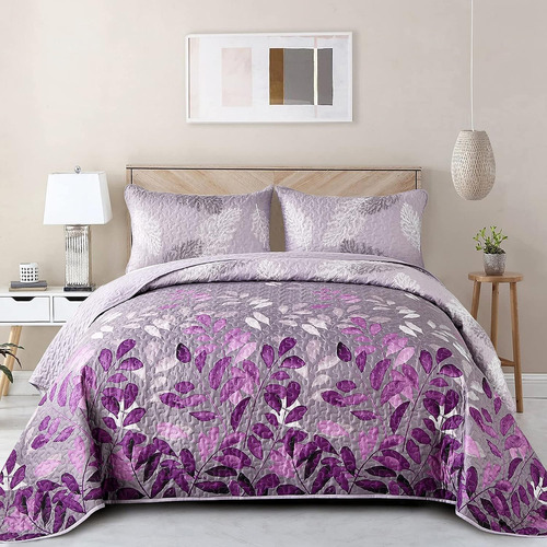 Juego De Edredón Morado Completo, 3 Pcs Colcha De Ve...