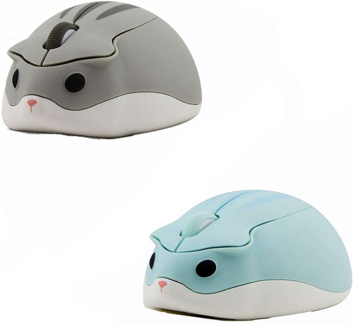 Mouse Chuyi, Con Forma De Hamster/gris Y Azul/inalambrico