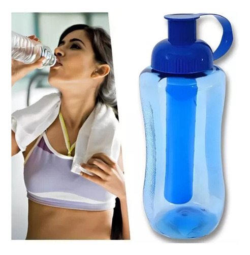 Garrafinha De Água Squeeze Academia Com Tubo De Gelo 600 Ml