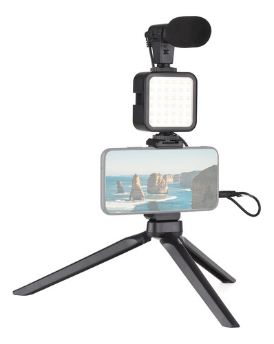 Kit de Video Teléfono Inteligente Trípode de luz LED de micrófono de clip para fotografía Vlog 