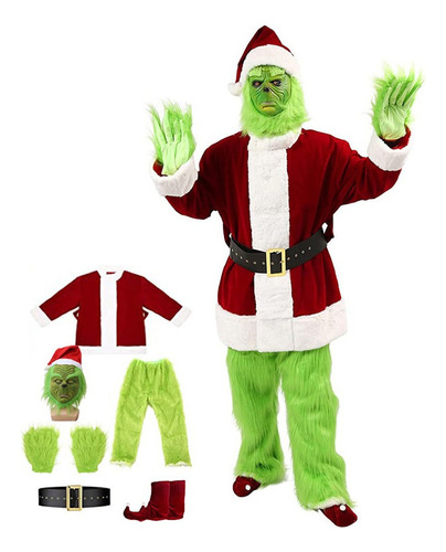 Traje Navideño De Papá Noel Grinch De 7 Piezas