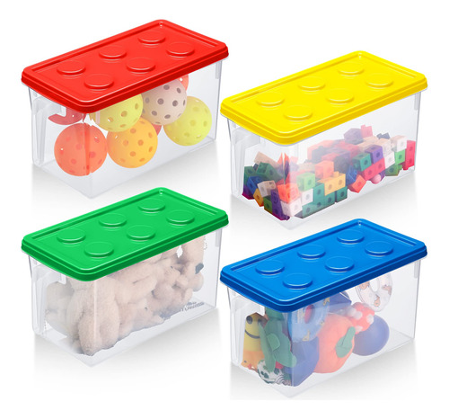 Sintuff 4 Pack Toy Storage Organizers Bins With Lid, Plasti.