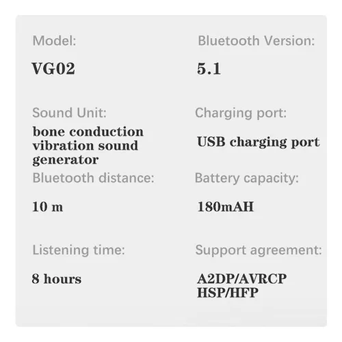 VG02 Auriculares deportivos Bluetooth de conducción ósea resistentes al  sudor