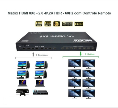 Matriz Switch De Video Hdmi 2.0 4k_60hz 4 X 4 El8x8-2.0