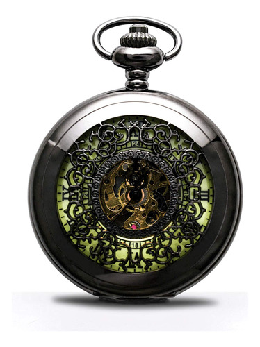 Reloj De Bolsillo Skeleton Vintage Para Hombre Steampunk Con