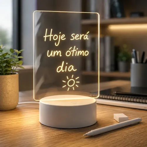 Luminária  De Mesa Led Acrílico Lousa Anotações Escreve Apaga Branco Transparente/led 127/220v