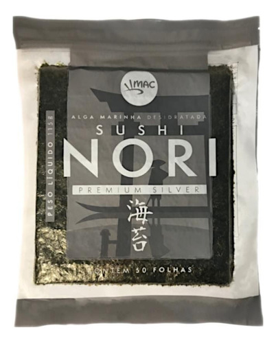 Alga Nori Sushi Temakis Premium Silver Mac 50 Folhas 115g