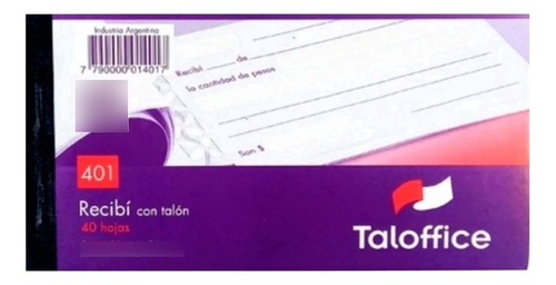 Talonarios Recibo Recibí Chico mignon con Talón TalOffice 40 hojas 401