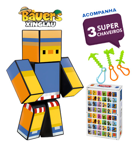Boneco Xinglau Bauers+chaveiros+jogo Memoria Minecraft 25cm