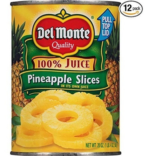 Del Monte Enlatadas Rebanadas De La Piña En 100% Jugo, De 20