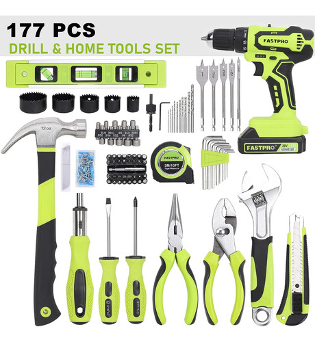 Fastpro 177-piece 20v Cordless Lithium-ion Drill Driver A...