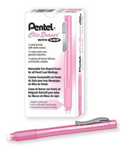 Pentel Clic Borrador Grip, Retráctil Borrador, Rosa Barril, 