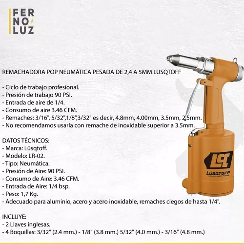 Remachadora Neumatica Hasta 4.8mm Lr02 Lusqtoff