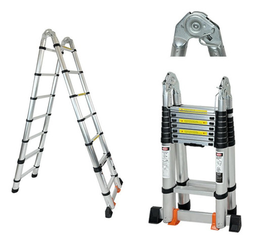 Escalera Telescópica Doble 8- 5,0 Mts (2,5+2,5) 150kg Plateado
