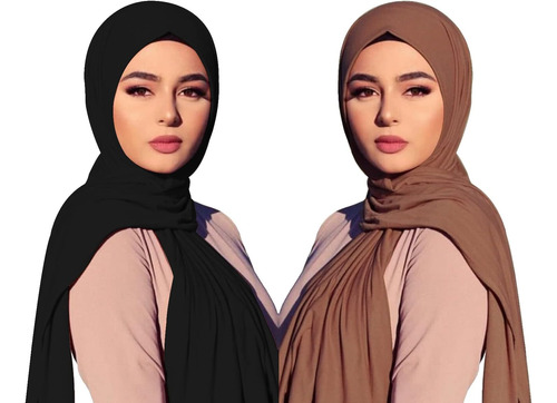 Hiyab Enstiler Color Solid Jersey Pañuelo Musulmán Sua, 2 U