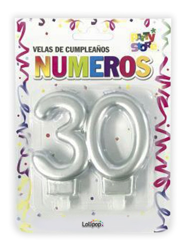 Imagen 1 de 1 de Vela Cumpleaños Numero 30 Plateado - Lollipop
