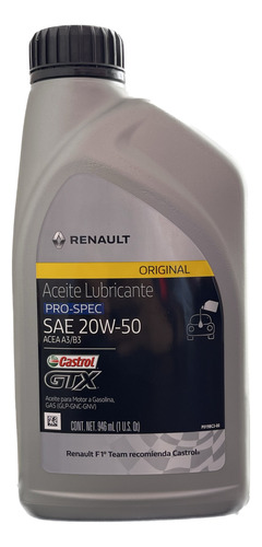 Aceite Renault Castrol Gtx Pro-spec 20w50 A3/b3 - 1 Cuarto