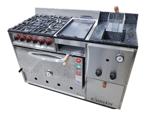 Imagen 1 de 6 de Cocina Industrial Multiple 4 Hornallas Horno Pizzero Plancha Hamburguesera Y Freidora