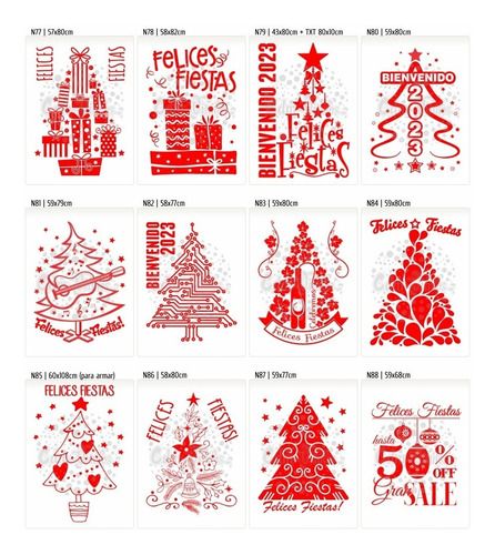 Vinilos Vidrieras Arboles Navidad Navideños Felices Fiestas Reyes Tematicos Ploteo Pared