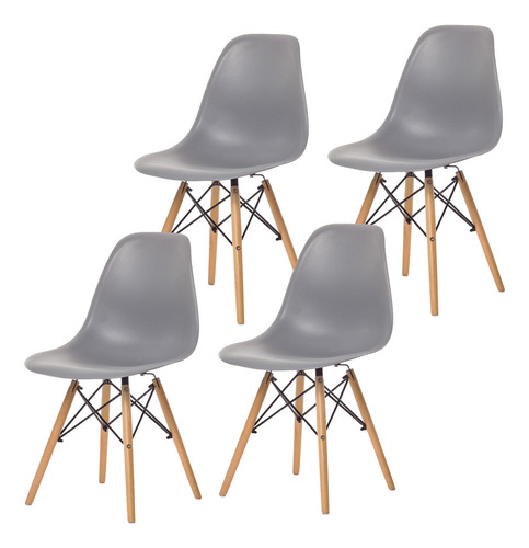 Silla Eames Gris Set X 4unid. Polipro. Mdra. Haya- Prestigio