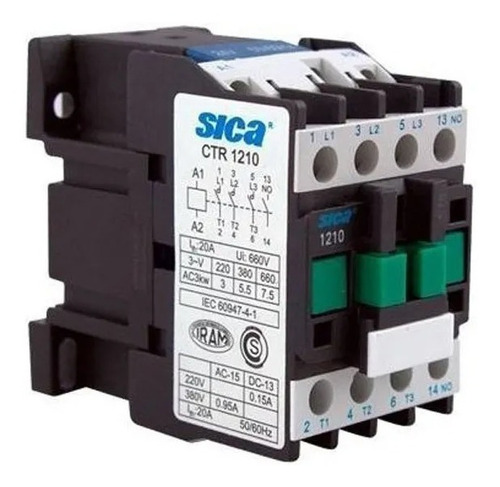 Contactor 12a 3 Polos 3na+1na Aux. Bobina 220v Ctr-1210 Sic