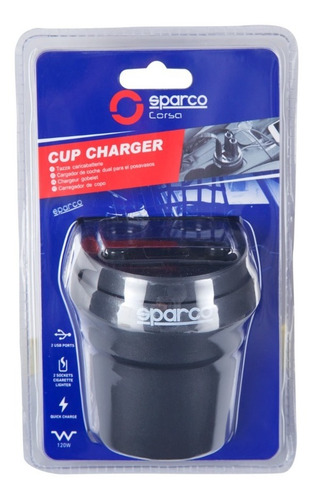 Imagen 1 de 3 de Vaso Cargador Auto 2 Usb 12 A 24v 120w Sparco Cupcharger