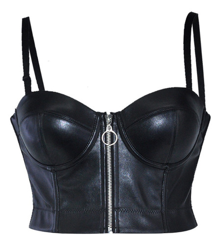 Newn Blusa Crop Top Negra Moderna Gotica Sexy Cierre Frontal