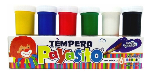 Tempera Payasito X 6 Pinturas 20ml + Paleta Y Pincel