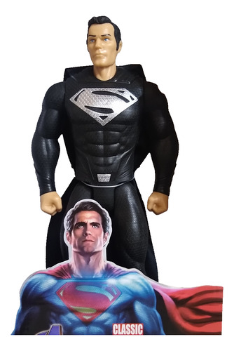 Muñeco Superman Black Suit Negro 30cm Con Luz Sonido Env Gts