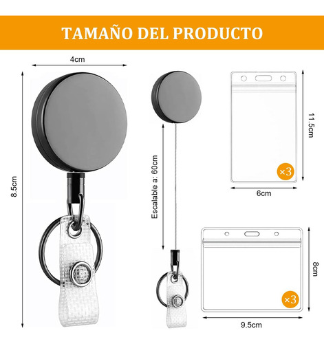 3 Pzs Llavero Retráctil De Metal Electrochapado Con 3 Pzs Es