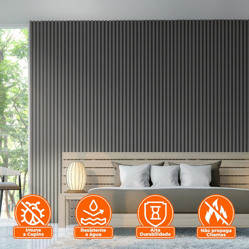 Painel Ripado Prime Madeira Pvc Cinza Fosco 2,9m X 16cm