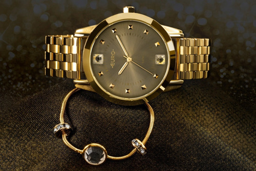 Relógio Feminino Euro Glamour Original+pulseira Eu2035yrtk4d